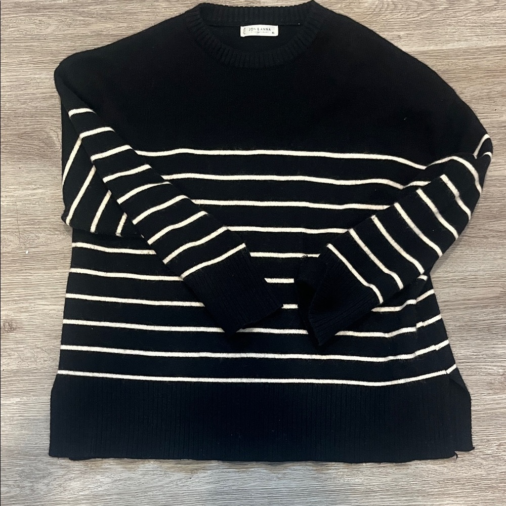 Black and White Striped Crewneck Sweater